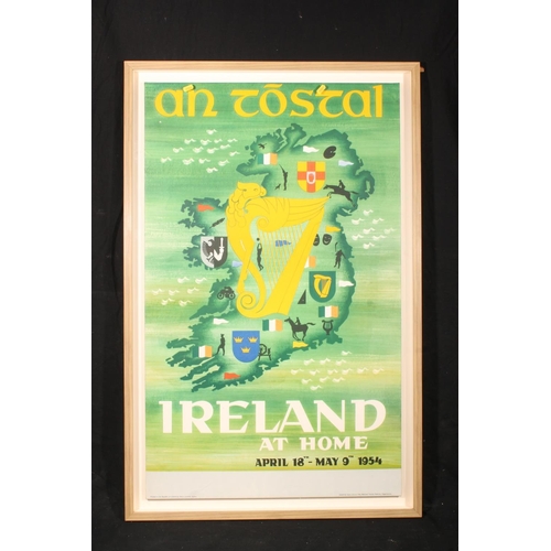 336 - Irish canvas print travel poster 'An Tostal Ireland at Home 1954', printed by Hely's Limited of Dubl... 