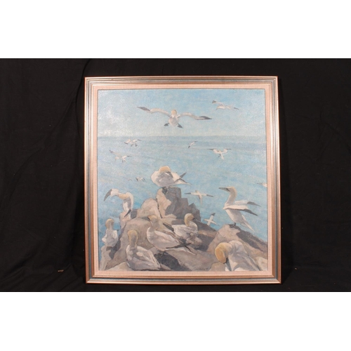 367 - JOHN PHILIP BUSBY RSW RSA (British, 1928-2015) *ARR* Gannets in May Oil painting on canvas, signed a... 