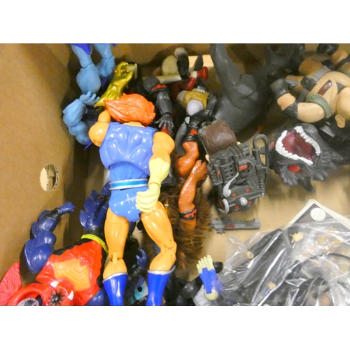 119 - Large box of action figures to include Lord of the Rings, Harry Potter, ThunderCats etc.