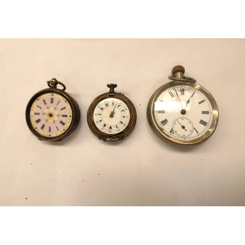 140 - Two ladies silver fob watches plus gents pocket watch.