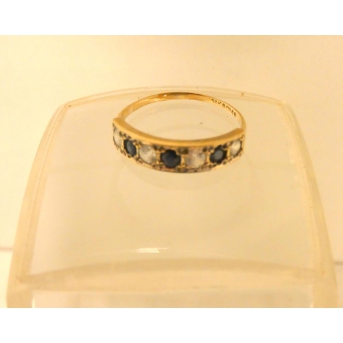 143 - 9ct. gold half eternity ring sapphire and diamond, size 'N' weight 1.5g