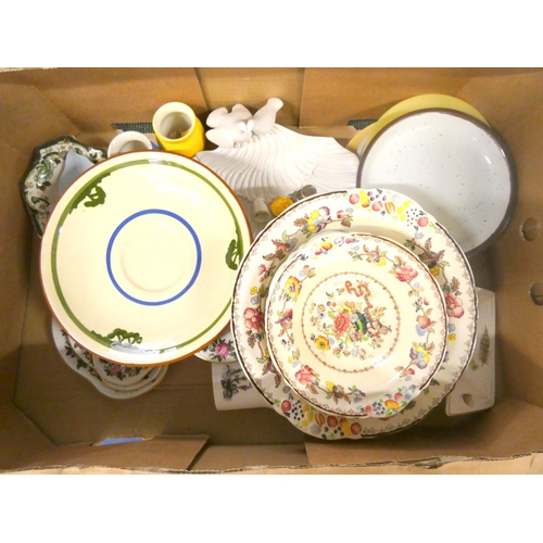 181 - Collection of dinnerware to include shell soap dish, Dartmouth pottery slipware dish etc.