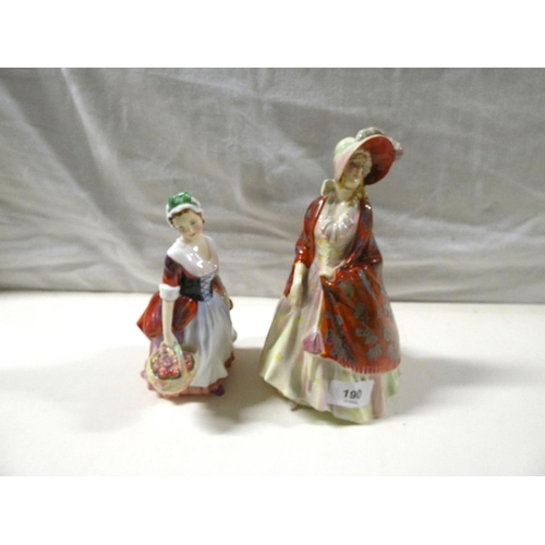 190 - Two Royal Doulton figures to include Paisley Shawl HN1399 (a/f), and Prue HN1996.