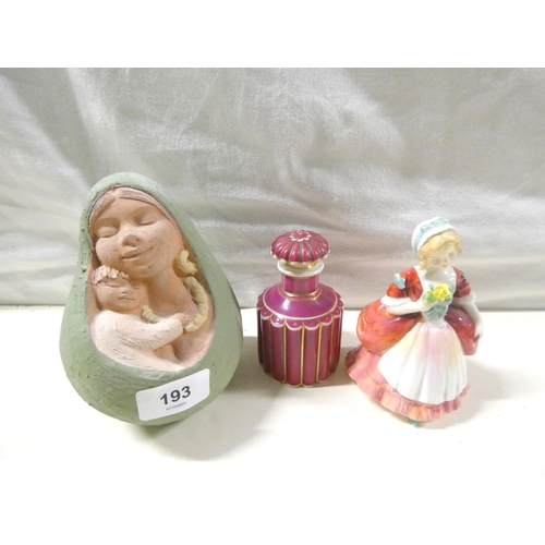 193 - Royal Doulton figure Valerie HN2107, a  scent bottle and mother and baby figure.