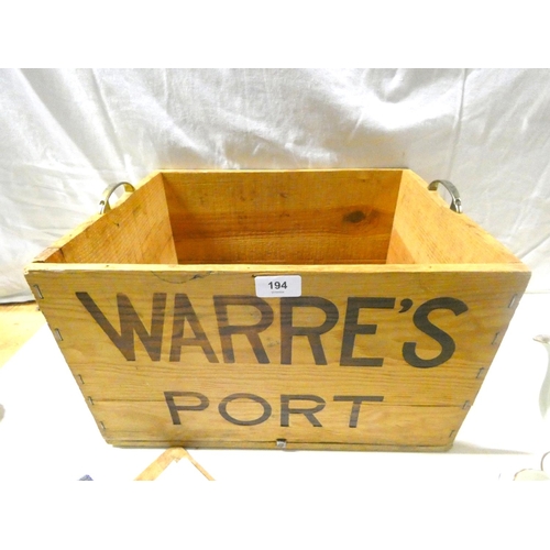 194 - Large Warre's Port wooden case.