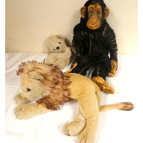 198 - Large soft toy monkey, also a lion and another (3)