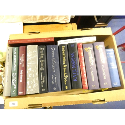 203 - Two boxes of modern books to include S J Sanson.