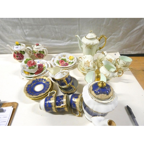 208 - Collection of decorative tea ware to include Belle Fiore Solian ware, Crown Staffordshire, Paragon.