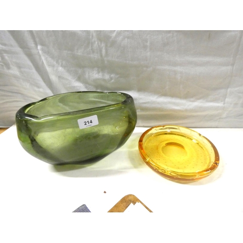 214 - Whitefriars style shallow bowl and art glass vase.