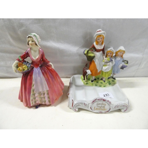 233 - Yardley English lavender advertising soap dish and Royal Doulton figure Janet HN1537.