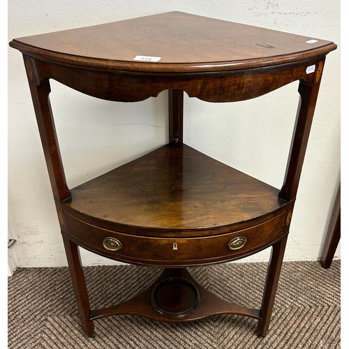 514 - 19th century mahogany corner wash stand with fitted drawer.