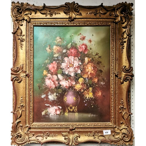 459 - 20th century SchoolFloral still lifeIndistinctly signed, oil on canvas 50cm x 39cm