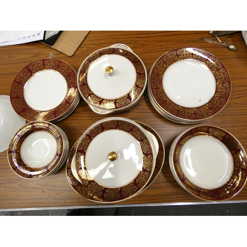 245 - Woods & Sons Burgundy dinner service.