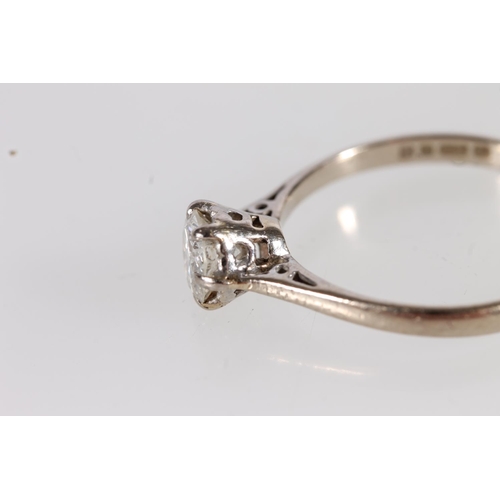 129 - 18ct white gold and diamond solitaire ring, the round brilliant cut diamond on a cathedral setting l... 