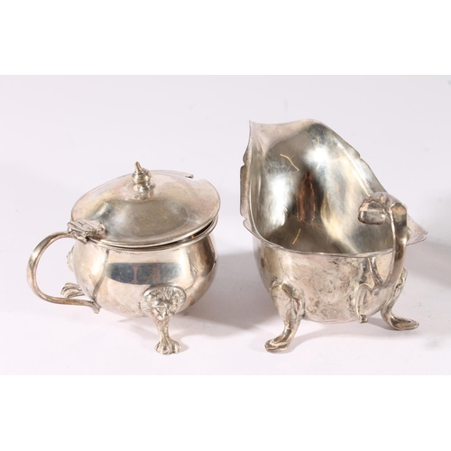 19 - Elizabeth II silver cruet set, the bodies with conforming lion and paw feet, Joseph Gloster, Birming... 