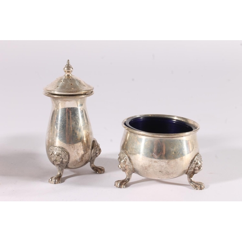 19 - Elizabeth II silver cruet set, the bodies with conforming lion and paw feet, Joseph Gloster, Birming... 