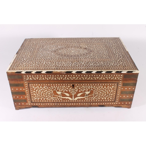 398 - Anglo Indian hardwood work box, late 19th century, the exterior profusely inlaid with ivory scrolls ... 