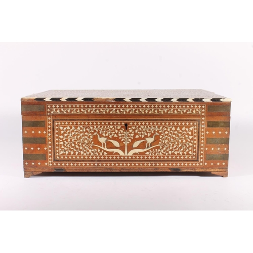 398 - Anglo Indian hardwood work box, late 19th century, the exterior profusely inlaid with ivory scrolls ... 