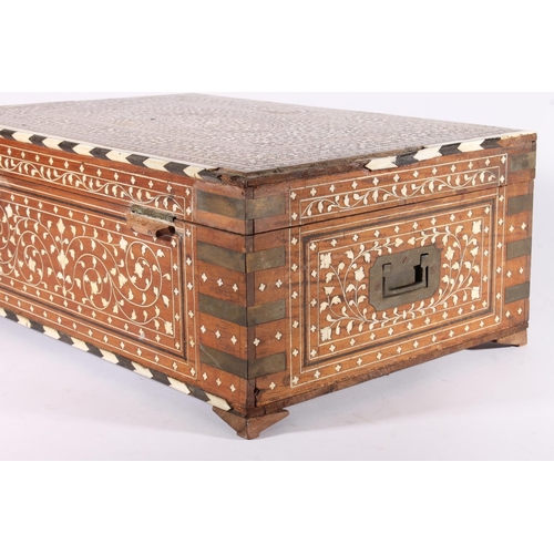 398 - Anglo Indian hardwood work box, late 19th century, the exterior profusely inlaid with ivory scrolls ... 