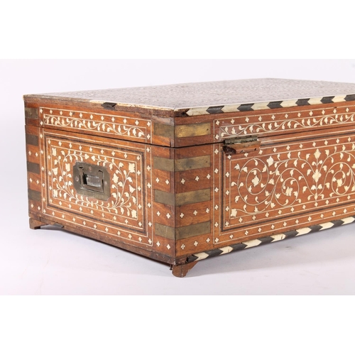 398 - Anglo Indian hardwood work box, late 19th century, the exterior profusely inlaid with ivory scrolls ... 