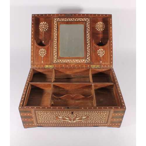 398 - Anglo Indian hardwood work box, late 19th century, the exterior profusely inlaid with ivory scrolls ... 