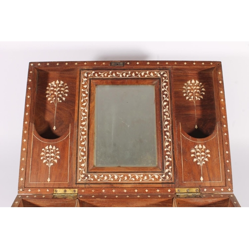 398 - Anglo Indian hardwood work box, late 19th century, the exterior profusely inlaid with ivory scrolls ... 