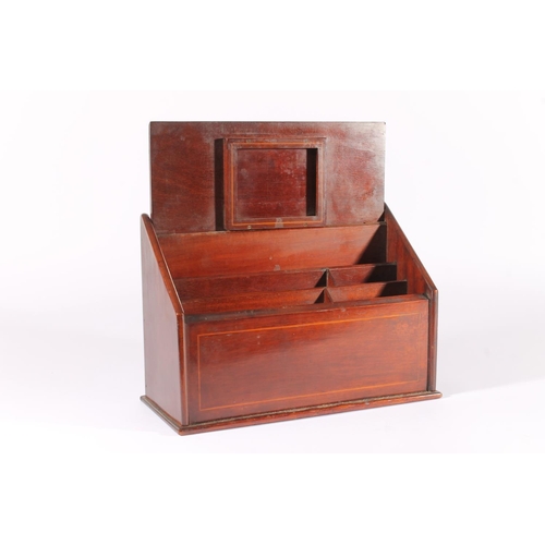 401 - Edwardian mahogany stationary box, with fall front note writing slope and letter compartments, 22.5c... 