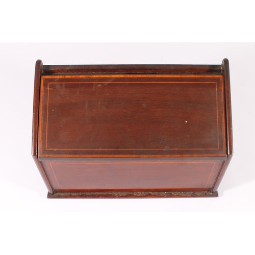 401 - Edwardian mahogany stationary box, with fall front note writing slope and letter compartments, 22.5c... 