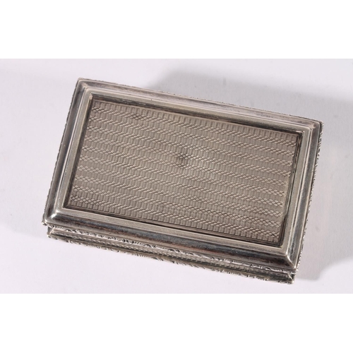 27 - William IV silver snuff box, of rectangular shape with engine turned decoration and floral cast thum... 