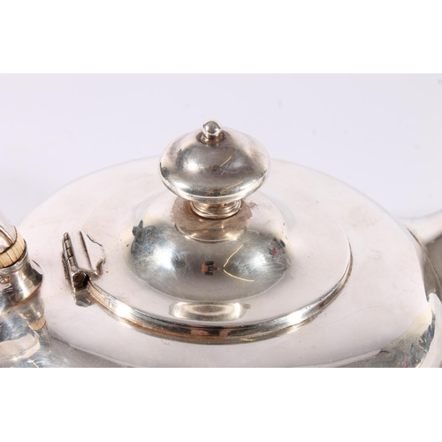 31 - William IV silver teapot, of squat round shape with reeded waist, cast C-Scroll handle and round foo... 