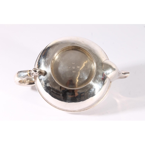 31 - William IV silver teapot, of squat round shape with reeded waist, cast C-Scroll handle and round foo... 