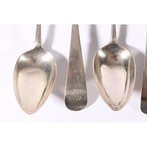 32 - Set of eight George IV silver spoons, maker DM Edinburgh 1815, together with five other matched hall... 