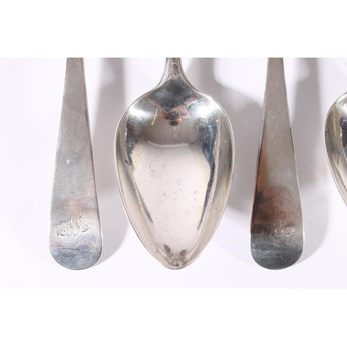 33 - Set of six matched George IV period silver tablespoons, all Edinburgh makers c. 1805, 421g, L23cm.