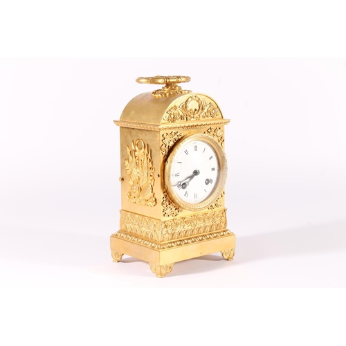 409 - Swiss Pendule d'Officier gilt ormolu clock, 19th century, the case with hinged carry handle over a d... 