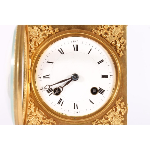 409 - Swiss Pendule d'Officier gilt ormolu clock, 19th century, the case with hinged carry handle over a d... 