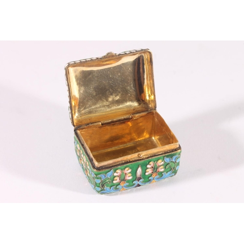 46 - Russian 88 zlotnik grade silver and enamel miniature pill box of casket form, the exterior with cloi... 