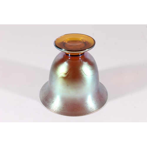 422 - WMF Myra iridescent glass vase, c1930s, the flared rim leading to ovoid body on a round pedestal foo... 