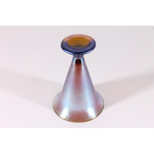 424 - WMF Myra iridescent glass vase, c1930s, the flared rim leading to a trumpet form body on tapered rou... 