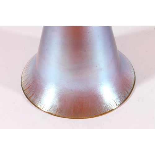 424 - WMF Myra iridescent glass vase, c1930s, the flared rim leading to a trumpet form body on tapered rou... 