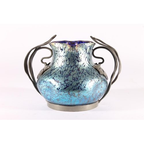 429 - Loetz Jugendstil Art Nouveau 'Papillon' Iridescent glass and pewter vase, c1905, the pleated rim lea... 