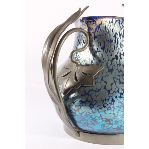 429 - Loetz Jugendstil Art Nouveau 'Papillon' Iridescent glass and pewter vase, c1905, the pleated rim lea... 