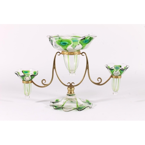 430 - Art Nouveau glass table epergne centrepiece in the manner of Stuart and Sons, c1900, the central bow... 