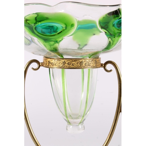 430 - Art Nouveau glass table epergne centrepiece in the manner of Stuart and Sons, c1900, the central bow... 