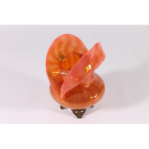 431 - Victorian Jack in the Pulpit glass vase, c1890s, of an apricot colourway, the flared rim over an ovo... 