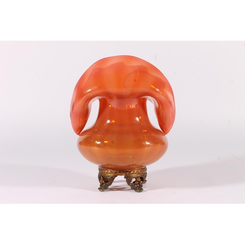 431 - Victorian Jack in the Pulpit glass vase, c1890s, of an apricot colourway, the flared rim over an ovo... 