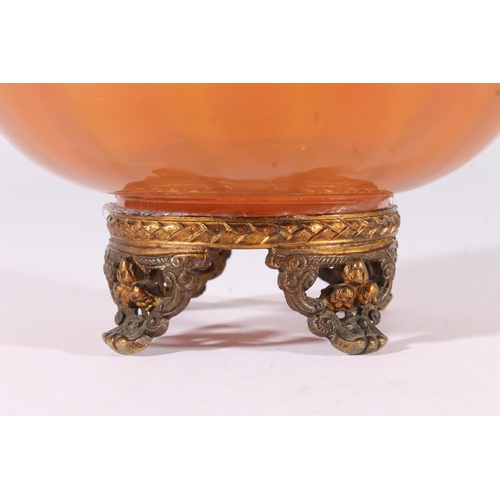 431 - Victorian Jack in the Pulpit glass vase, c1890s, of an apricot colourway, the flared rim over an ovo... 