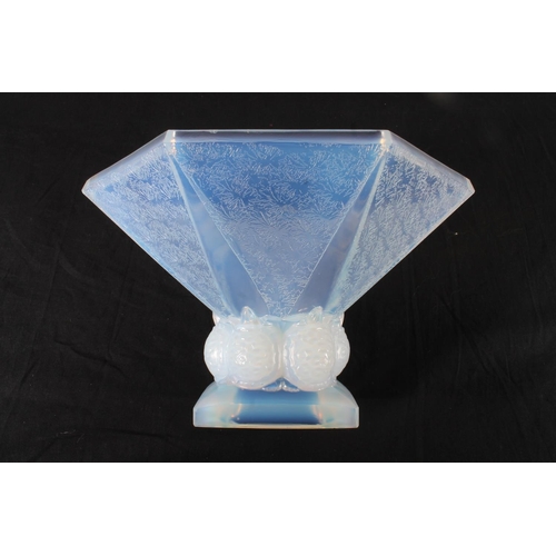 436 - Etling of France Art Deco opalescent glass pedestal vase, c1920s, the hexagonal body supported on a ... 