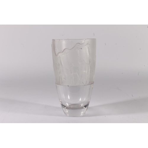 437 - Nachtmann clear and frosted abtsract glass vase, decorated in relief with a giraffe herd, H27cm.&nbs... 