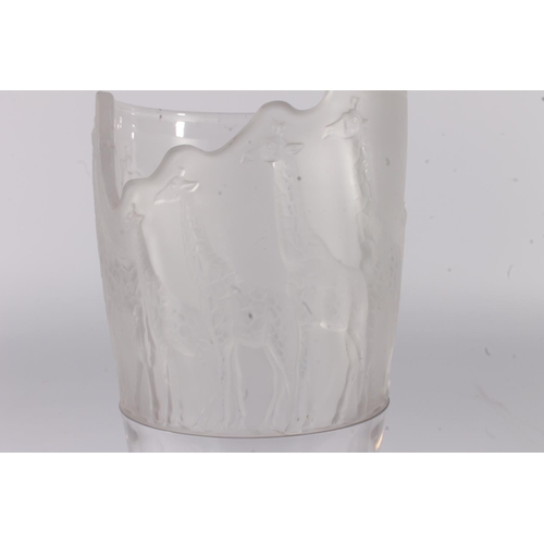 437 - Nachtmann clear and frosted abtsract glass vase, decorated in relief with a giraffe herd, H27cm.&nbs... 