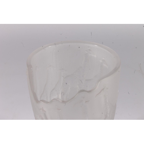 437 - Nachtmann clear and frosted abtsract glass vase, decorated in relief with a giraffe herd, H27cm.&nbs... 
